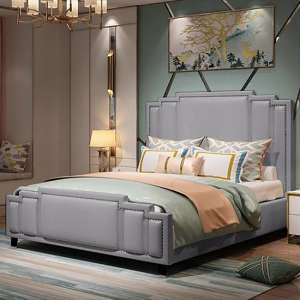 Enumclaw Plush Velvet Small Double Bed In Grey