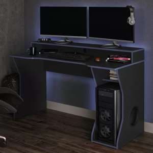 Enzi Wooden Gaming Desk In Black And Blue - UK