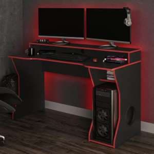 Enzi Wooden Gaming Desk In Black And Red - UK