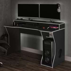 Enzi Wooden Gaming Desk In Black And Silver - UK
