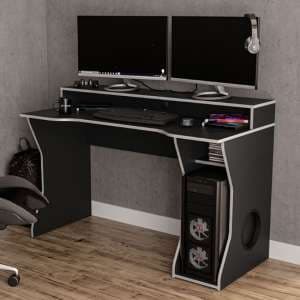 Enzo Wooden Gaming Desk In Black And Silver