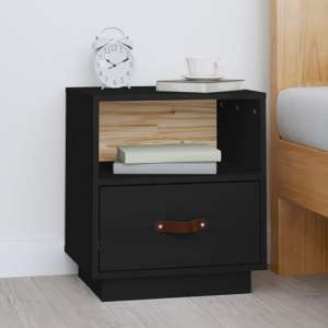 Epix Pine Wood Bedside Cabinet With 1 Drawer In Black - UK