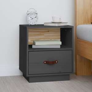 Epix Pine Wood Bedside Cabinet With 1 Drawer In Grey - UK