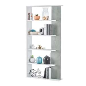 Elaina Wooden Bookcase In White And Concrete With 5 Shelves