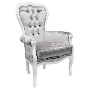 Erela Three Arc Silver Crush Fabric Lounge Chair In White - UK