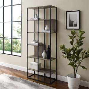 Erie Wooden Bookcase With 5 Shelves In Grey Wash