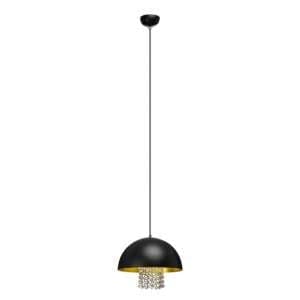 Eromay Metal Pendant Light In Black With Hanging Crystals