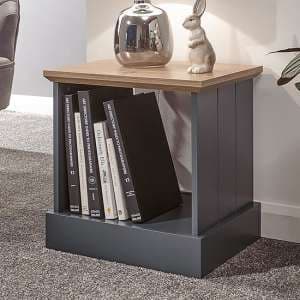 Kirkby Wooden Lamp Table In Slate Blue With Shelf - UK