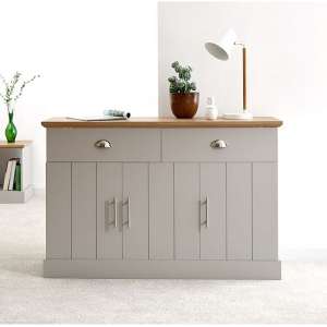 Kirkby Large Sideboard In Grey With Oak Effect Top