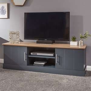 Kirkby Large Wooden TV Stand In Slate Blue With 2 Doors - UK