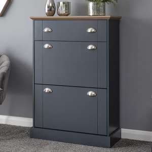 Kirkby Wooden Shoe Storage Cabinet In Slate Blue With 1 Drawer