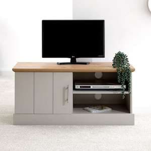 Kirkby Wooden Small TV Stand In Grey With Oak Effect Top