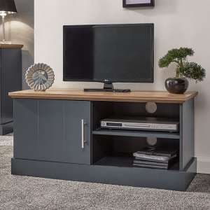 Kirkby Small Wooden TV Stand In Slate Blue With 1 Door - UK