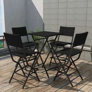 Esher Outdoor Square Rattan 5 Piece Folding Dining Set In Black