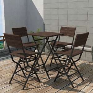 Esher Outdoor Square Rattan 5 Piece Folding Dining Set In Brown