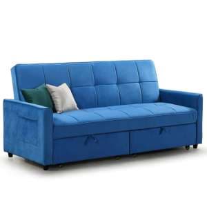 Elegances Plush Velvet Sofa Bed In Blue - UK