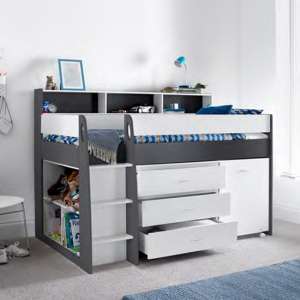 Essen Wooden Mid Sleeper Single Bunk Bed In Grey And White - UK