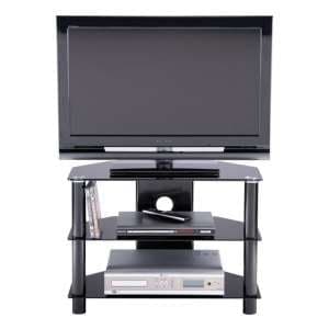 Eshott Glass TV Stand In Black With 3 Shelves