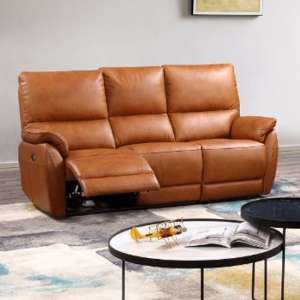 Essex Leather Electric Recliner 3 Seater Sofa In Tan