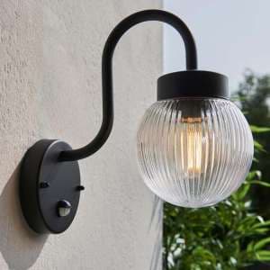 Estepona Clear Ribbed Glass Shade Wall Light In Black - UK