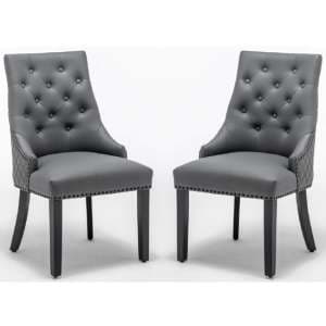 Estes Round Knocker Grey Faux Leather Dining Chairs In Pair