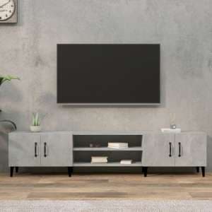 Ethan Wooden TV Stand With 4 Doors In Concrete Effect