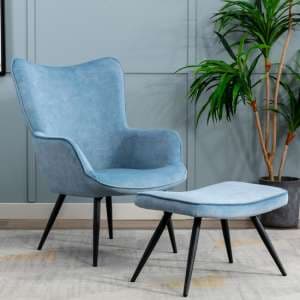 Eureka Plush Velvet Accent Chair With Footstool In Blue