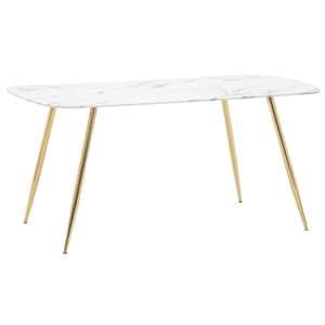 Evan Rectangular Glass Dining Table In White Marble Effect - UK