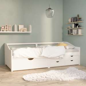 Evania Pine Wood Single Day Bed With Drawers In White