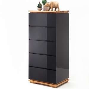 Everly Chest Of Drawers In Black High Gloss Lacquered And Oak
