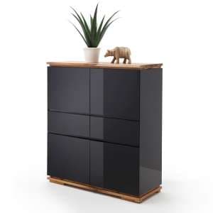 Everly Highboard In Black High Gloss Lacquered And Oak