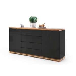 Everly Sideboard In Black High Gloss Lacquered And Oak