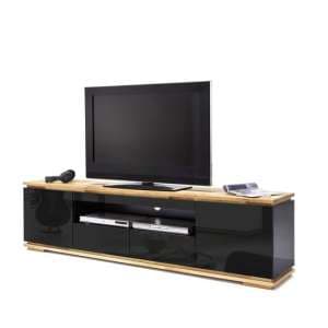 Everly TV Stand In Black High Gloss Lacquered And Oak