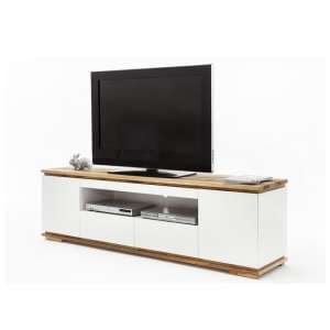 Everly TV Stand In Matt White Lacquered And Oak With 2 Doors