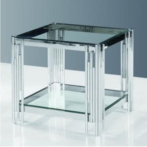 Ventnor Glass Side Table In Clear With Polished Steel Frame