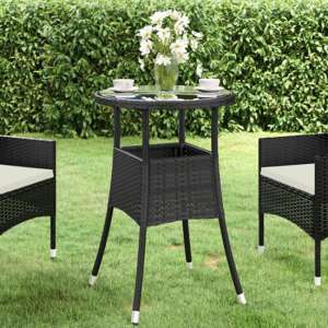 Exa Glass Top Garden Bistro Table Round In Black Poly Rattan