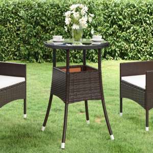 Exa Glass Top Garden Bistro Table Round In Brown Poly Rattan
