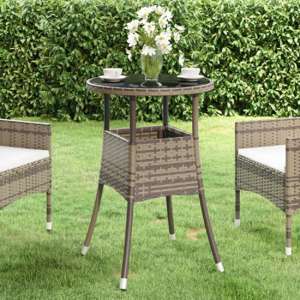 Exa Glass Top Garden Bistro Table Round In Grey Poly Rattan
