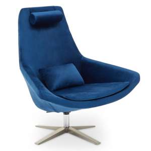 Exira Velvet Upholstered Armchair In Navy Blue - UK