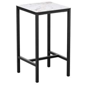 Extro Square 60cm Wooden Bar Table In Carrara Marble Effect - UK