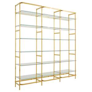 Fafnir Clear Glass 6 Shelves Bookshelf With Gold Frame