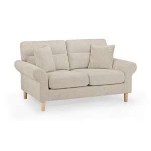 Fairfax Fabric 2 Seater Sofa In Beige With Oak Wooden Legs - UK