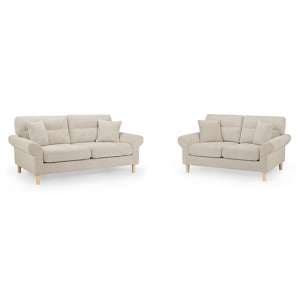 Fairfax Fabric 3+2 Seater Sofa Set In Beige With Oak Wooden Legs - UK