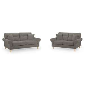 Fairfax Fabric 3+2 Seater Sofa Set In Mocha With Oak Wooden Legs - UK