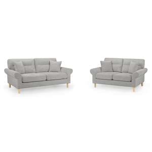 Fairfax Fabric 3+2 Seater Sofa Set In Silver With Oak Wooden Legs - UK