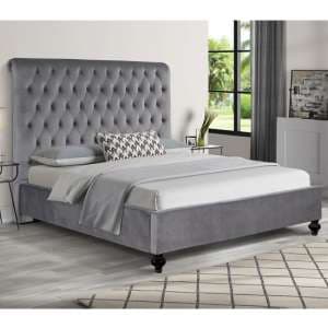 Fallston Plush Velvet Double Bed In Grey - UK