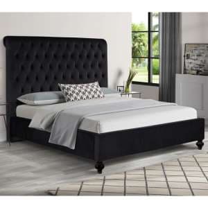 Fallston Plush Velvet King Size Bed In Black - UK