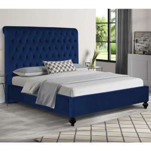 Fallston Plush Velvet King Size Bed In Blue - UK