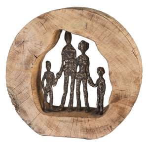 Family Aluminium Sculpture In Graphite With Natural Wooden Frame