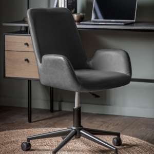Farada Swivel Faux Leather Office Chair In Charcoal - UK